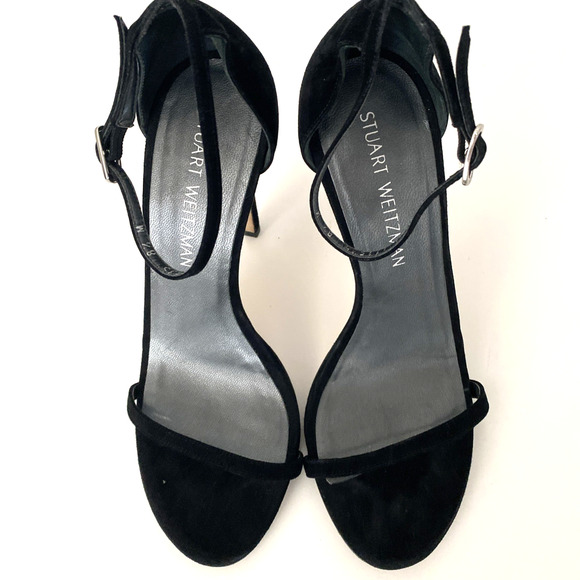Stuart Weitzman Nudist Nudistsong Black Suede Sandal Open Toe Slim Heel 8.5 - Picture 6 of 15